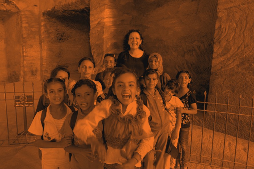 Nada Alshammari with MAP² Explorers students on expedition in Petra, Jordan
