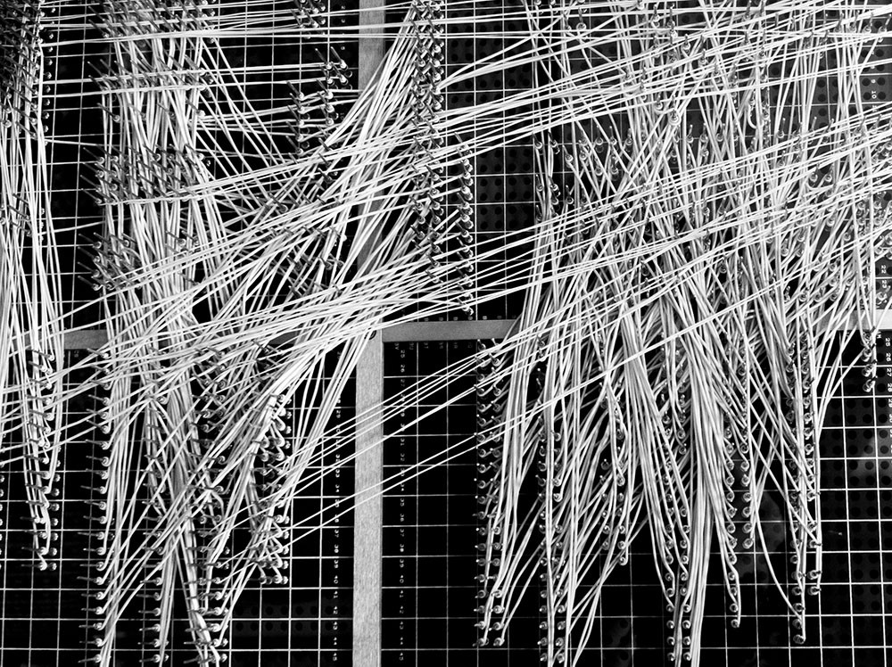 Analog patch panel wiring, close up, MIT